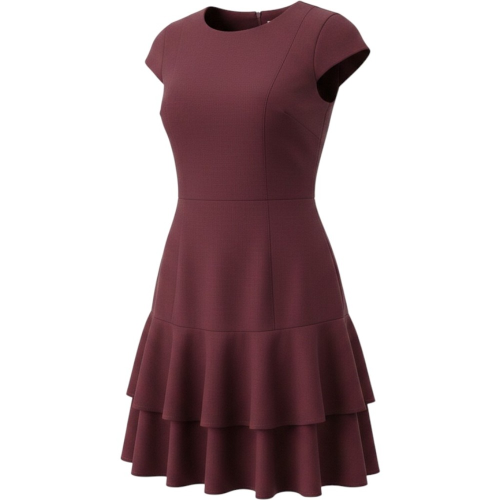 Eliza J Tiered Ruffle Dress Womens 8 Burgundy Excellent Cap Sleeve Fit Flare